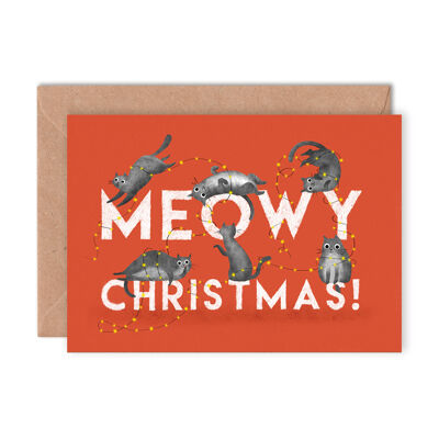 Biglietto di auguri singolo di Natale Meowy