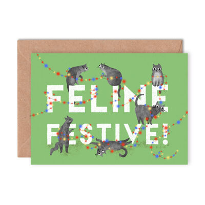 Biglietto di auguri felino festivo singolo