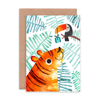 Biglietto di auguri singolo con tigre e tucano