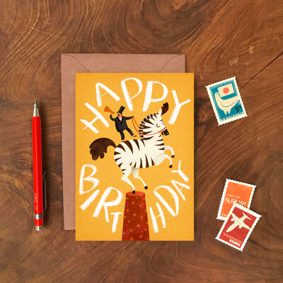 Biglietto di auguri singolo di buon compleanno zebra