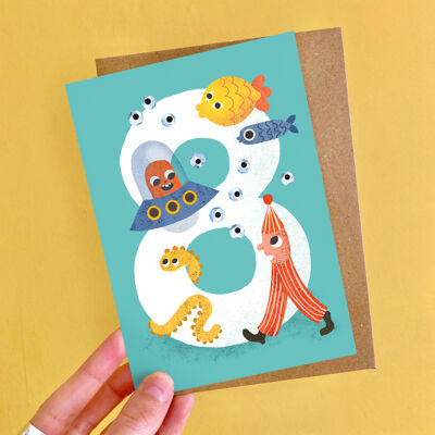 Criaturas locas de ocho años Tarjetas de felicitación