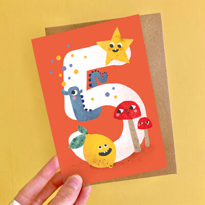 Criaturas locas de cinco años Tarjetas de felicitación