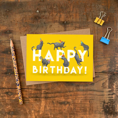 Biglietto di auguri singolo con gatti di buon compleanno