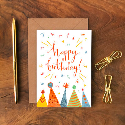 Carte de voeux unique de chapeaux de joyeux anniversaire