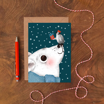 Polar Bear & Penguin Single Greeting Card
