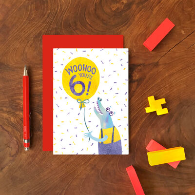 Carte de voeux unique crocodile de six ans