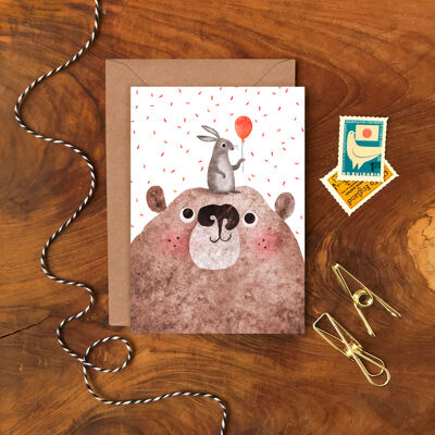 Biglietto di auguri singolo orso e coniglietto