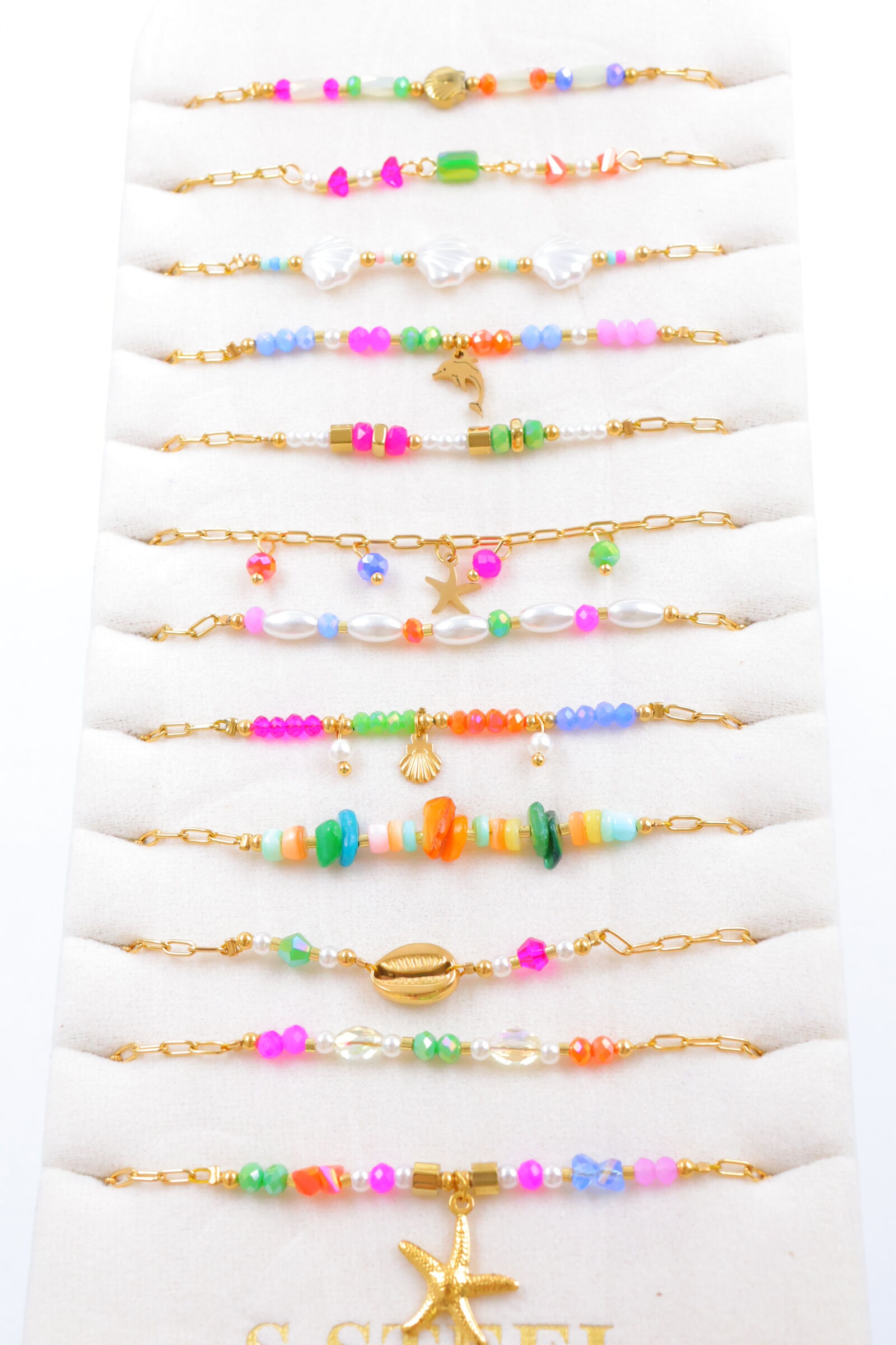 Set mit 12 Edelstahlarmbändern mit Präsentationsständer - PBR03