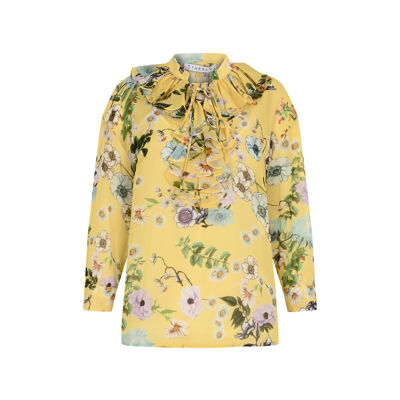 FRN LINE – Camicetta in chiffon con scollo a balze e fiori gialli con canotta interna per donna FRN1001