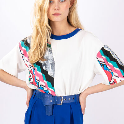 FRN LINE – Camicetta blu navy con pannello asimmetrico a pieghe per donna FRN1006