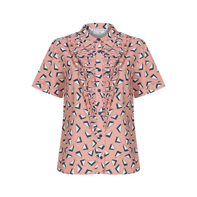 FRN LINE – Camicia rosa a maniche corte con dettaglio frontale arricciato per donna FRN1008