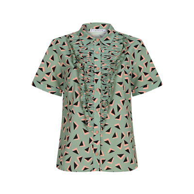FRN LINE – Green Short-Sleeve Shirt with Ruffled Front Detail for Women FRN1008