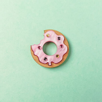 Pin de solapa de dona rosa de vidrio acrílico, lindo pin para chaqueta