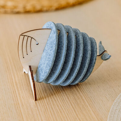 Cute Whale Coaster - set of 6 PET felt coasters with wooden holder - Unique Housewarming Gift Idea