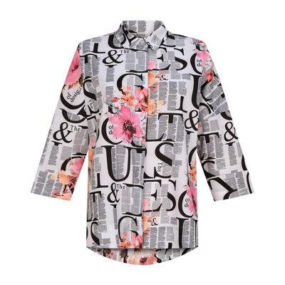 FRN LINE – White Typographic Floral Oversized Shirt for Women FRN10101
