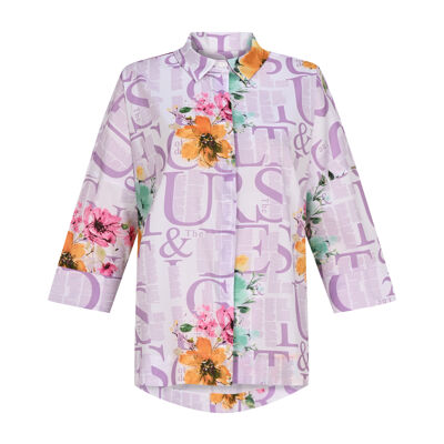 FRN LINE – Lilacc Typographic Floral Oversized Shirt for Women FRN10101