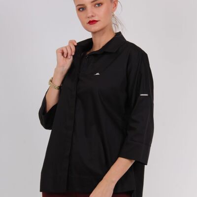 FRN LINE – Chemise noire en popeline de coton à manches 3/4 pour femme FRN1100