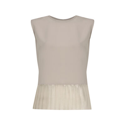 FRN LINE – Blusa beige con dobladillo plisado de tul y cierre de botones en la espalda para mujer FRN1102