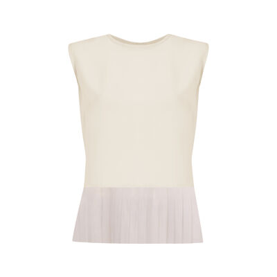 FRN LINE – White Blouse with Pleated Tulle Hem and Back Button Closure for Women FRN1102