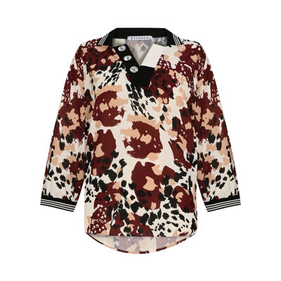 FRN LINE – Blusa roja acanalada con botones y estampado para mujer FRN1106