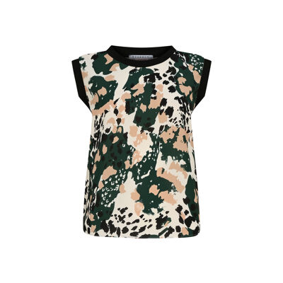 FRN LINE – Green Abstract Patterned Sleeveless Blouse for Women FRN1109
