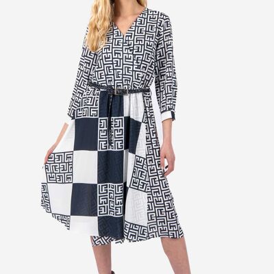 FRN LINE – Navy Printed Midi Dress for Women