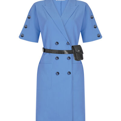 FRN LINE – Robe blazer croisée bleue avec ceinture à poches pour femme FRN3022