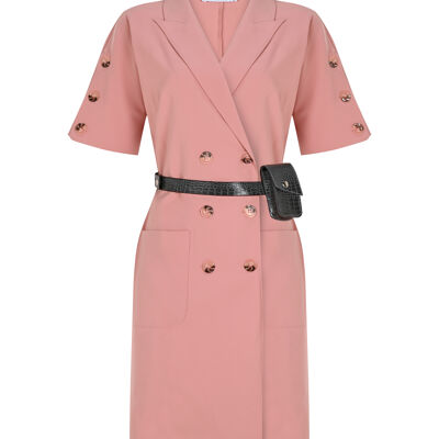 FRN LINE – Robe blazer croisée rose avec ceinture à poches pour femme FRN3022