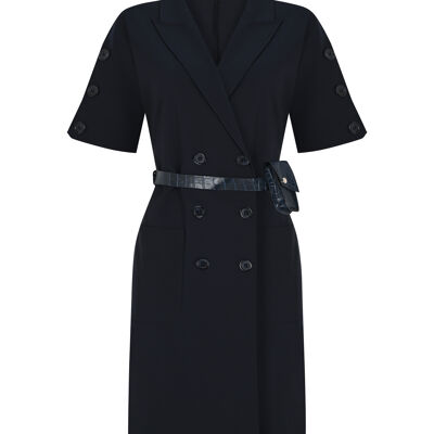 FRN LINE – Robe blazer croisée bleu marine avec ceinture à poches pour femme FRN3022