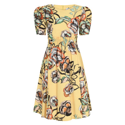 FRN LINE – Robe jaune à fleurs et taille élastique pour femme