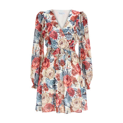 FRN LINE – Robe portefeuille en mousseline de soie blanche à fleurs pour femme FRN30380