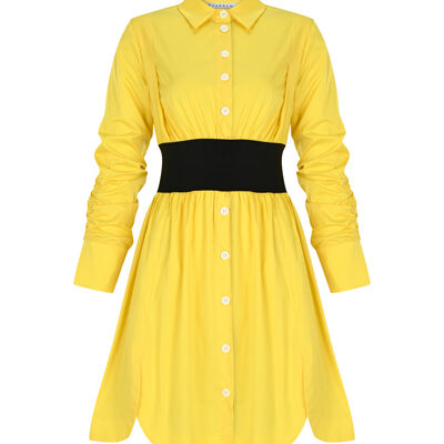 FRN LINE – Robe mi-longue en coton jaune à manches longues pour femme