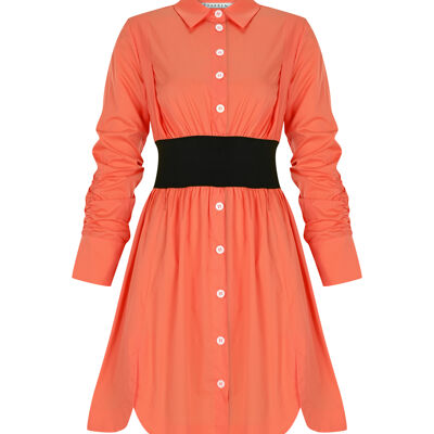 FRN LINE – Robe en coton orange à manches longues et longueur genou pour femme