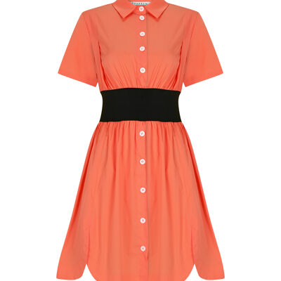FRN LINE – Robe chemise en coton orange à taille contrastée pour femme FRN30381