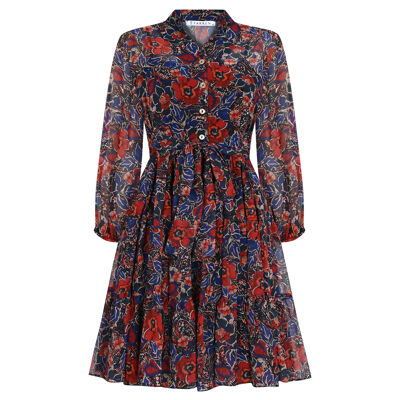 FRN LINE – Robe en mousseline de soie rouge à manches longues et imprimé floral pour femme FRN30382