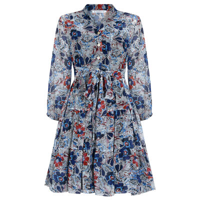 FRN LINE – Robe en mousseline à manches longues et imprimé floral bleu pour femme FRN30382