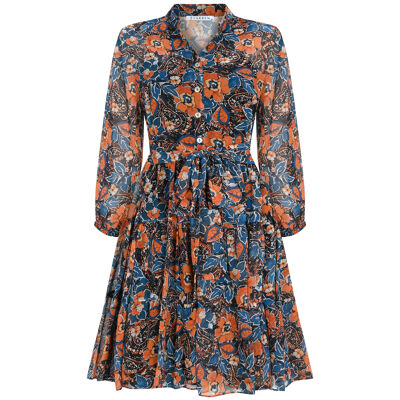 FRN LINE – Robe en mousseline à manches longues et imprimé floral orange et bleu pour femme FRN30382