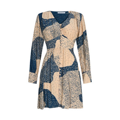 FRN LINE – Mini-robe à manches longues et imprimé patchwork crème pour femme FRN30385