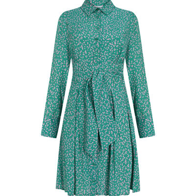 FRN LINE – Robe chemise verte imprimée avec ceinture pour femme FRN30386