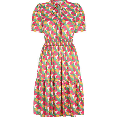 FRN LINE – Robe midi à manches courtes et imprimé géométrique multicolore pour femme FRN30389