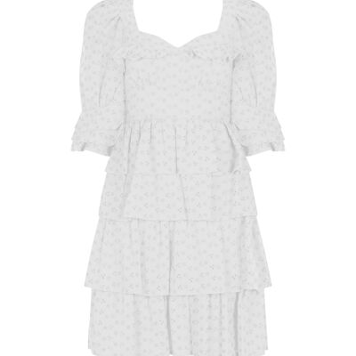 FRN LINE – Mini-robe blanche à fleurs brodées superposées pour femme FRN30391