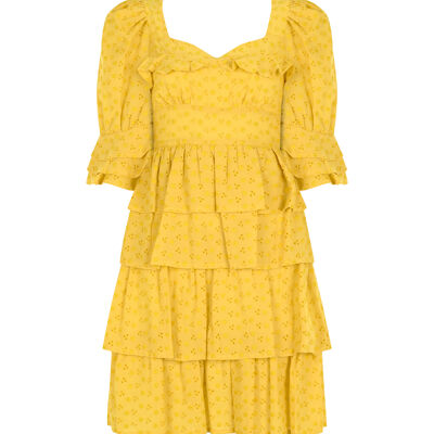 FRN LINE – Mini-robe jaune brodée de fleurs pour femme FRN30391