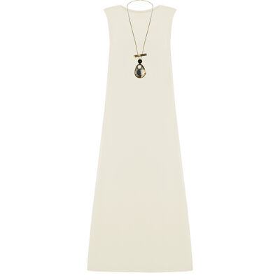 FRN LINE – Robe trapèze sans manches en lin beige pour femme FRN30392