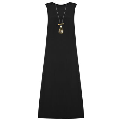 FRN LINE – Black Linen Sleeveless A-Line Dress for Women FRN30392