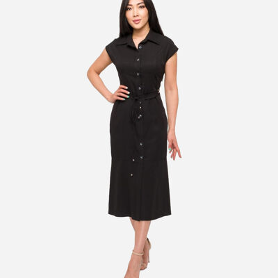 FRN LINE – Robe noire en Tencel avec cordon de serrage pour femme