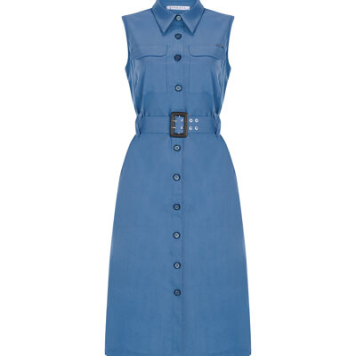 FRN LINE – Robe chemise sans manches bleue à ceinture pour femme FRN30397