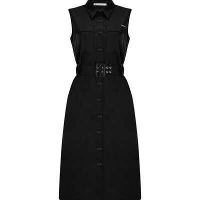 FRN LINE – Robe chemise noire sans manches avec ceinture pour femme FRN30397