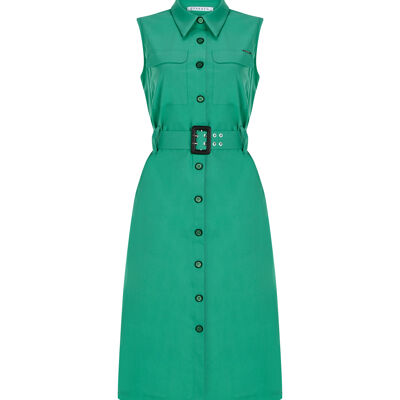 FRN LINE – Robe chemise sans manches verte à ceinture pour femme FRN30397