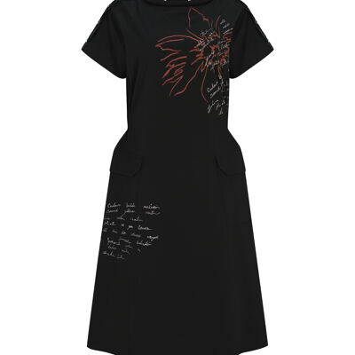 FRN LINE – Robe mi-longue noire à imprimé floral et poches pour femme FRN30398