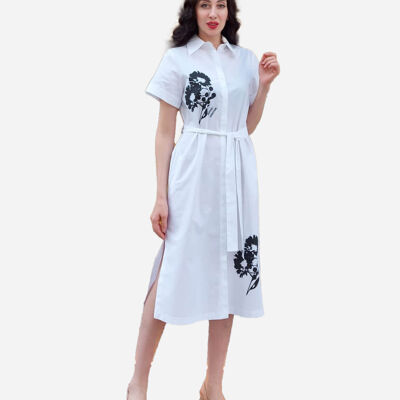 FRN LINE – Abito camicia con stampa floreale bianca da donna